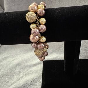 Vintage Park Lane Faux Pearl And Rhinestone Bracelet in Gold Tone Setting